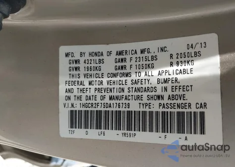 2013 Honda Accord Ex из США, поврежденный, VIN 1HGCR2F75DA176739